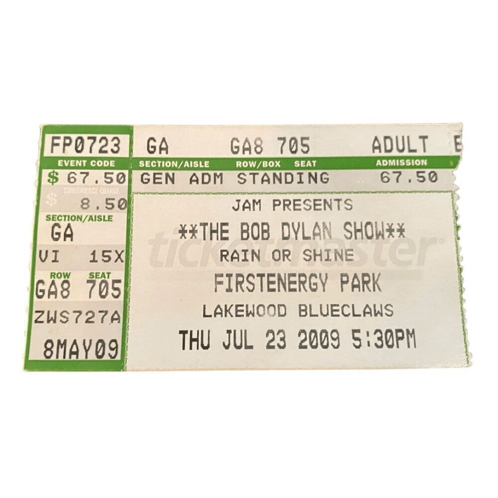 The Bob Dylan Show 2009 July 23‎ Ticket Stub Lakewood NJ